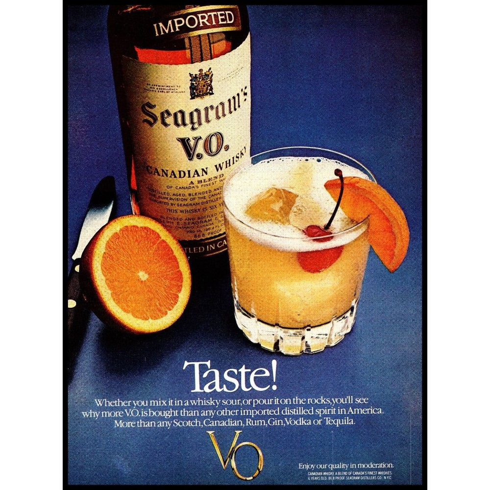 1981 Seagram's VO Whisky Vintage print Ad Cocktail Orange Bar Wall Art Photo